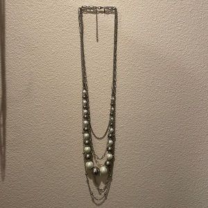 Express long silver and pearl necklace